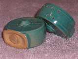 Wagonwheels shakers glazed turquoise green on Ada clay